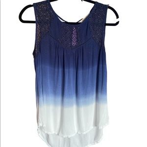 Navy dipped dyed tank top w lace detail